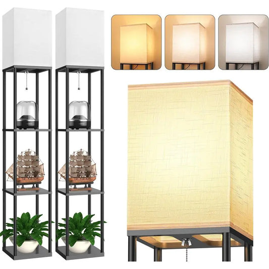 Lamp with Shelves for Living Room 2 Pack, Shelf Floor Lamp with 3 CCT LED Bulb, Corner Display Standing Column Lamp Etagere Orga