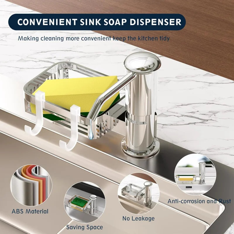 Under Counter Sink Soap Dispenser Pump with 39 Extension Tube Kit, Built in ABS Kitchen Dish Soap Dispensers with Sponge Holder
