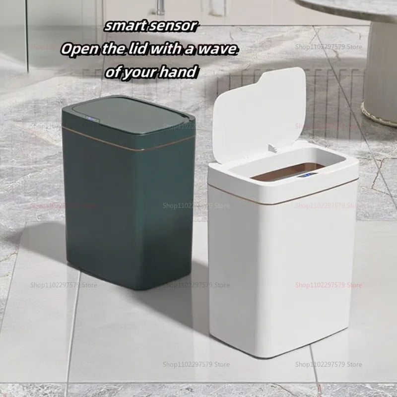 15L Non-Contact Smart Sensor Trash Can Automatic Bagging Electronic Bathroom Kitchen Waste Bin White Smart Home Freshness
