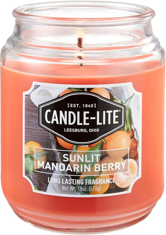 Candle-Lite Scented Sunlit Mandarin Berry Fragrance, One 18 oz. Single-Wick Aromatherapy Candle with 110 Hours of Burn Time, Ora