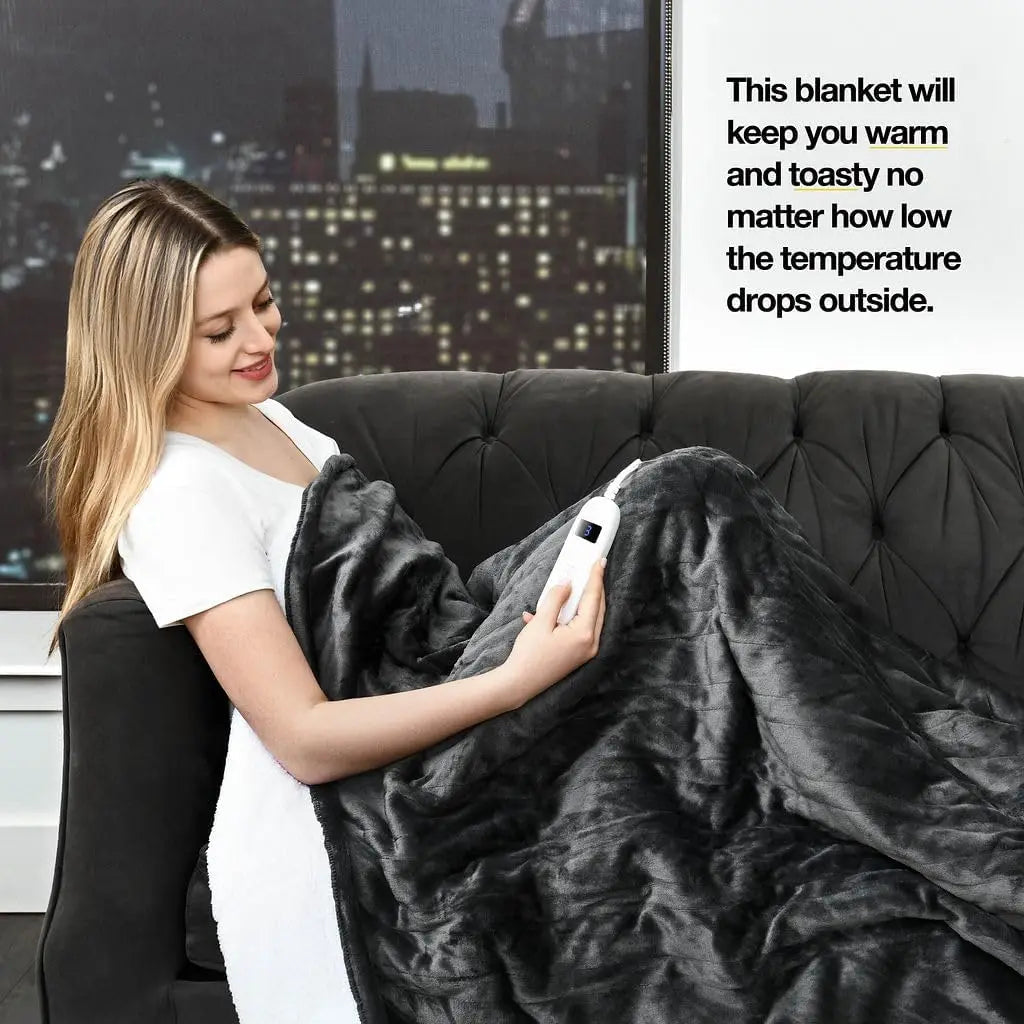 Machine Washable Heated Blanket, Soft Electric Throw with 10 Settings & Auto Shut-Off, Fast Heating (Gray, 50x60)