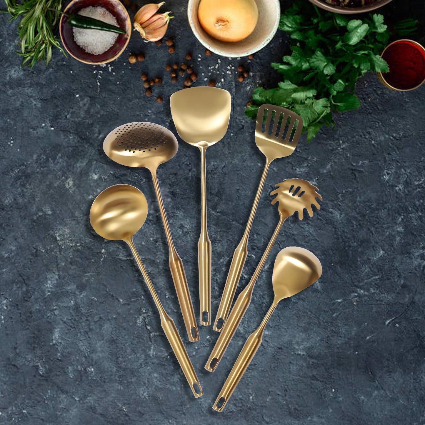 Kitchen Utensil Set Stainless Steel Gold, 14pcs Elegant Dinnerware Cooking Tools Gadgets | Ideal Housewarming Gift for Daily Use