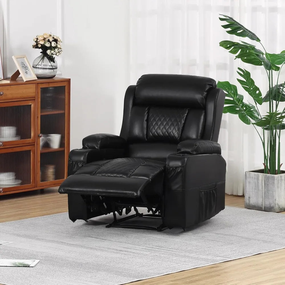 PU Leather Massage Recliner Chair With Heat And Cup Holders