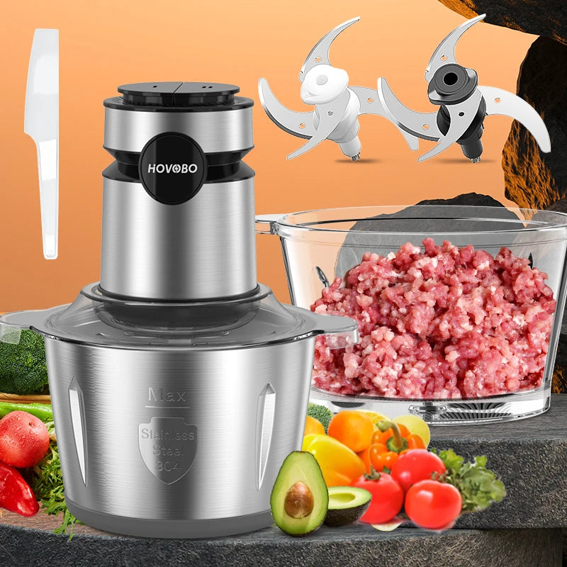 Food Processor, 500W Electric Food Chopper with 2 Bowls (8 Cup+8 Cup) & 2 Bi-Level Blades&, Small Electric Grinder Meat Processo