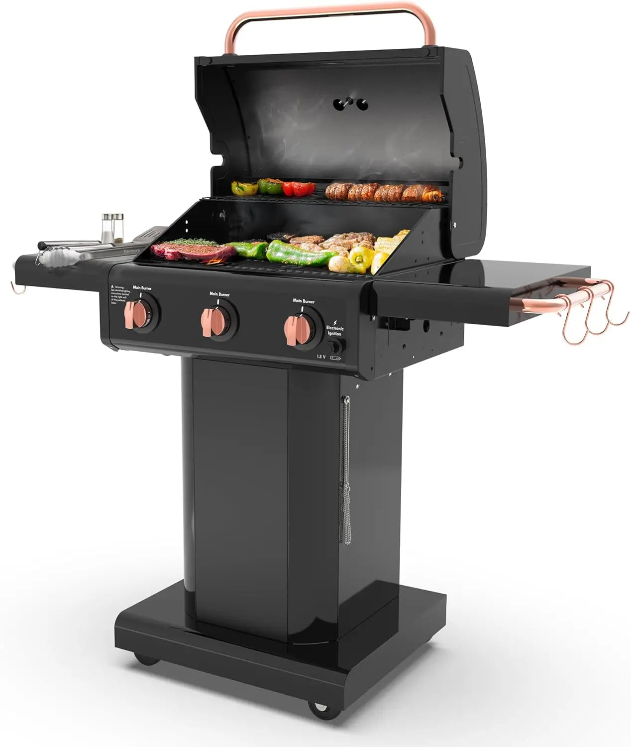 Three Burner Propane BBQ Grill With Cast Iron Grates
