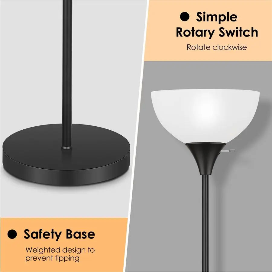 Lamp, LED Standing Lamps with White Plastic Shade, Black Modern Torchiere Floor Lamp, Tall Lamps for Living Room Dorm, Bulb not
