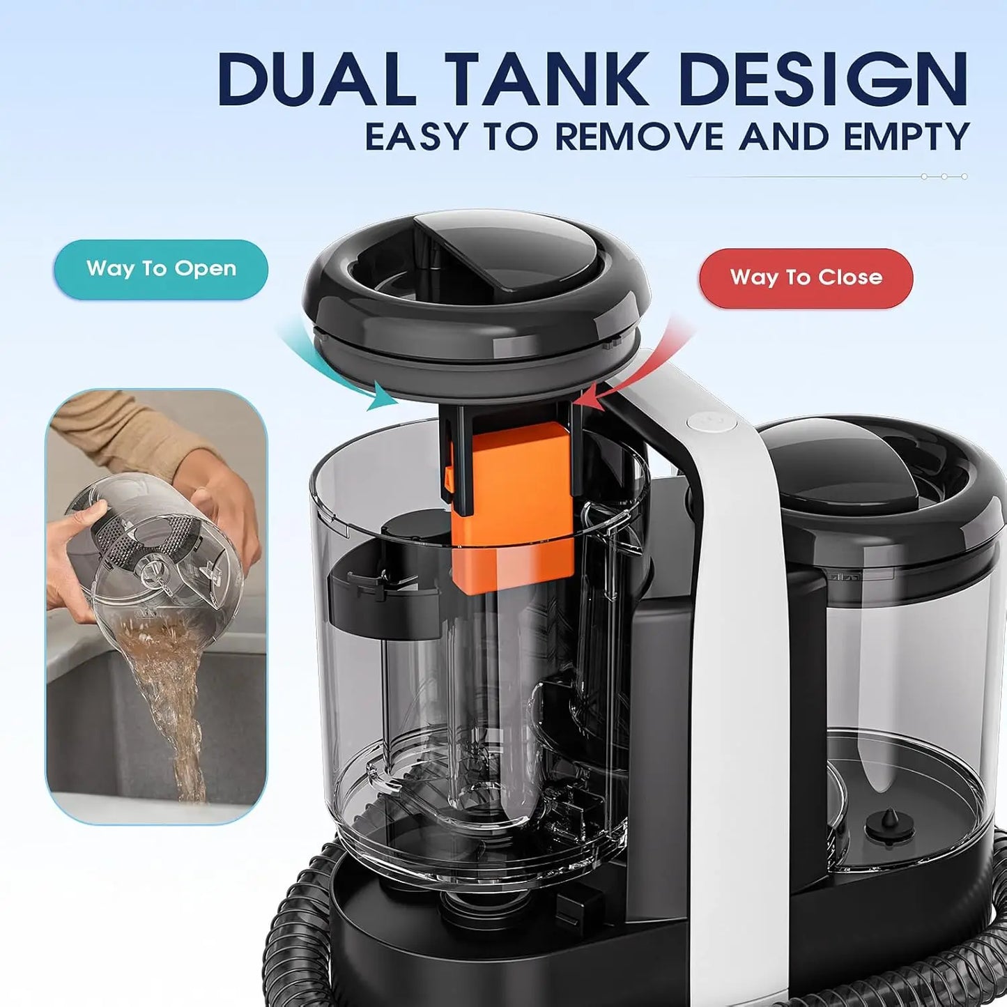 Saerke W07 Dual Tank Portable Carpet & Upholstery Cleaner Machine for Pets, Stairs, Couch Area Rugs, Upholstery, Car Seat