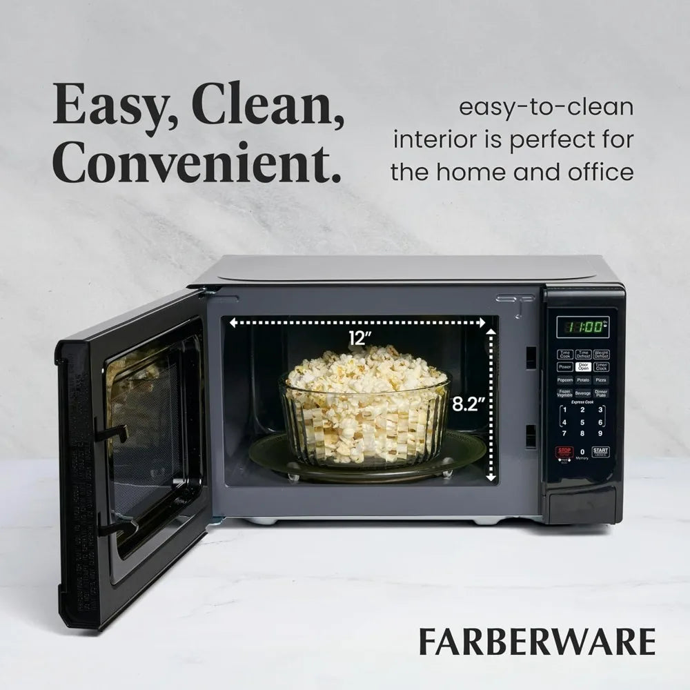 Farberware 0.7 Cu. Ft. Countertop Microwave Oven – 700 Watts Power, Auto Cook Settings Defrost, Easy Clean and Child Safety Lock