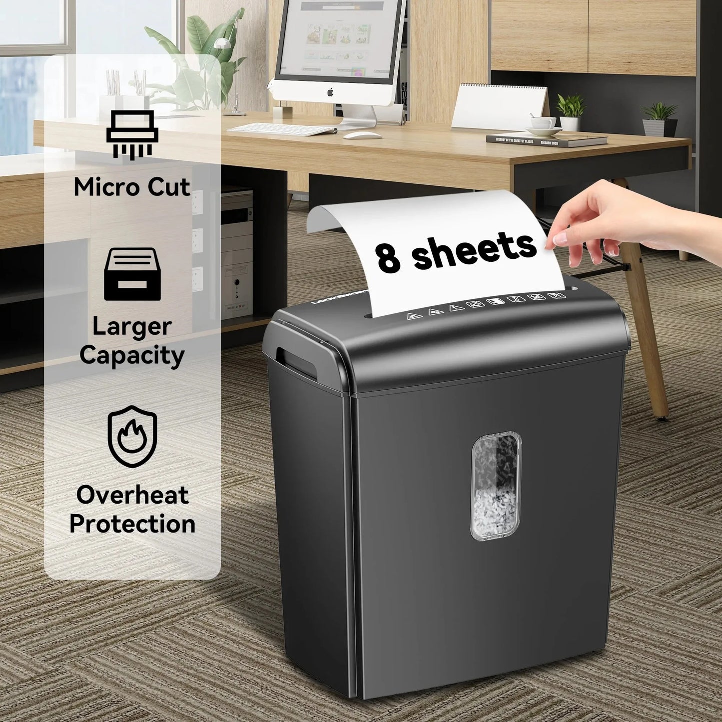 Deli 8-Sheet Micro Cut Paper Shredder P-4 High Security for Home Office Use with Handle, Shreds Credit Card/Staple 4 Gallons