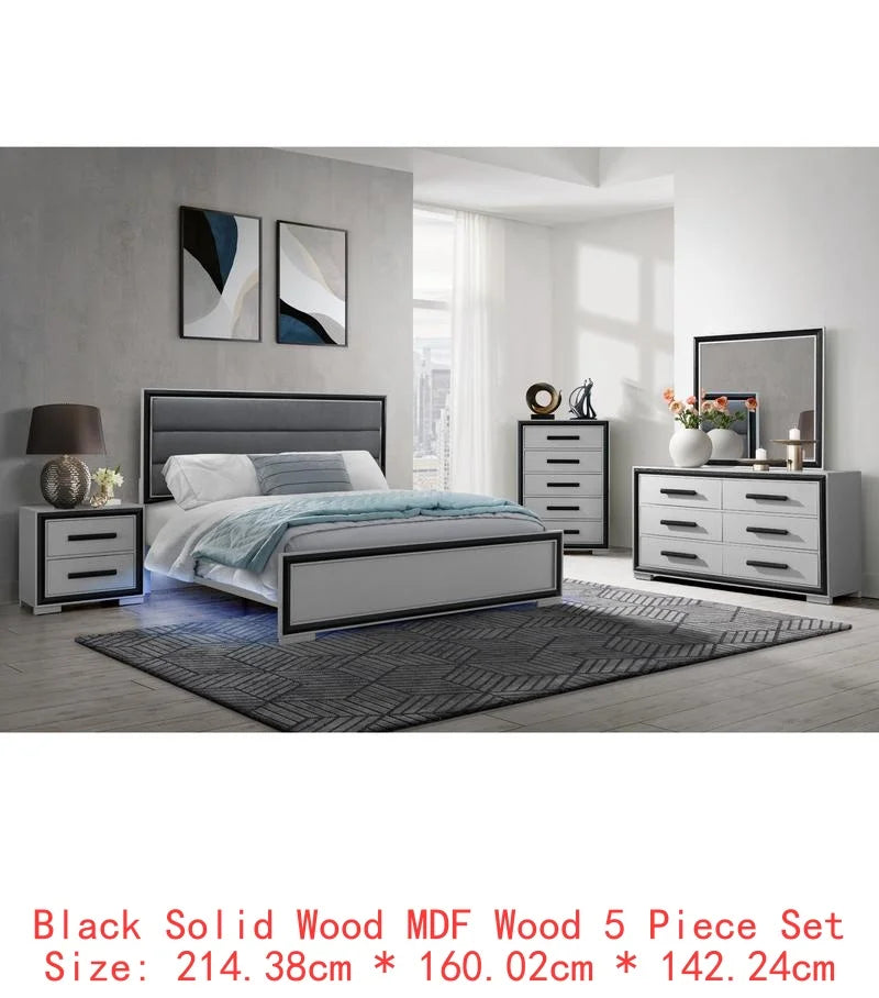 5PC King Bedroom Set – Grey & Black Design