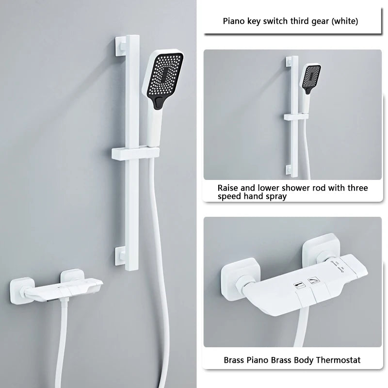 Modern Shower System Full Set Grey 2 Way Piano Keys Bathroom Shower Set Wall Mounted Brass Bathtub Digital Display Shower Faucet