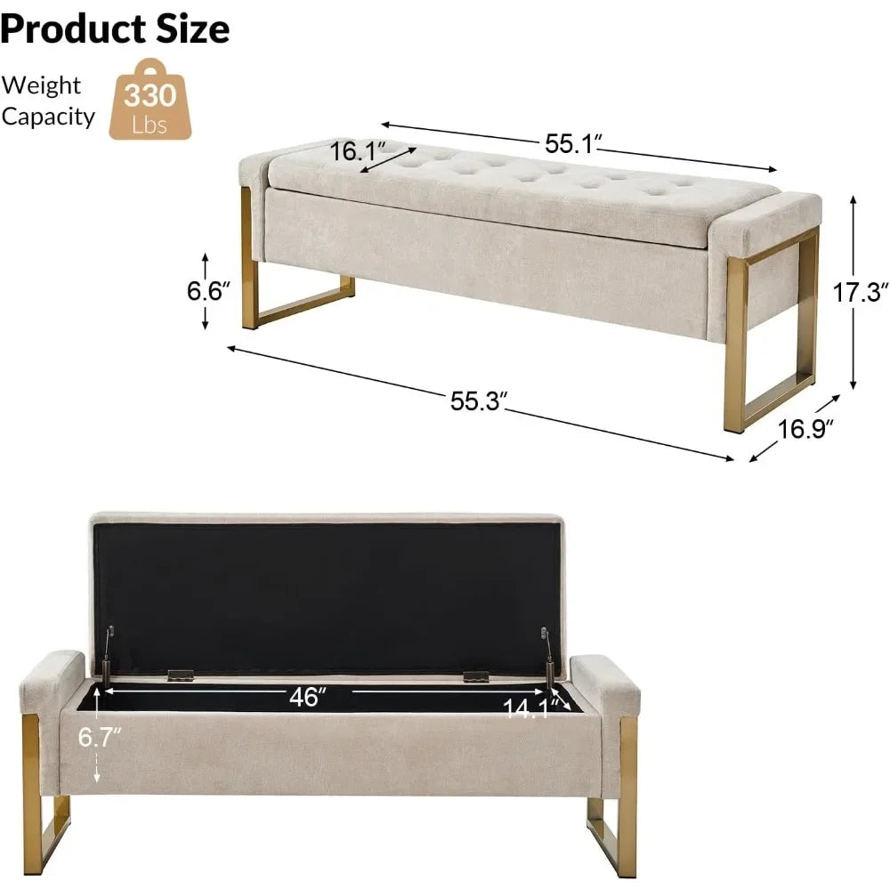Furniture Finish Storage Ottoman Bench With Metal Legs