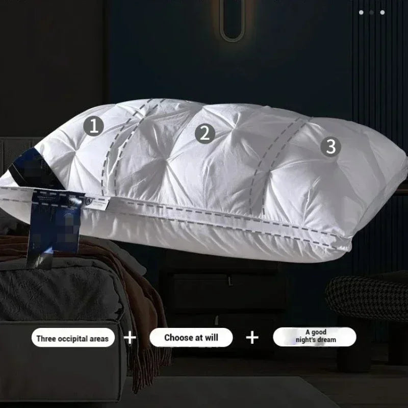 100% Cotton 3D Style Rectangle Pillow Luxury White Goose Down Pillows Down-proof King Queen Bedding for You Lover Gift 48x74cm