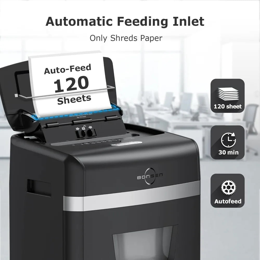 Shredder for Office, 120-Sheet Auto Feed Paper Shredder, Micro Cut Paper Shredders for Home Office Use
