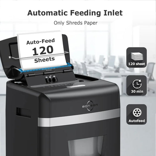 Shredder for Office, 120-Sheet Auto Feed Paper Shredder, Micro Cut Paper Shredders for Home Office Use