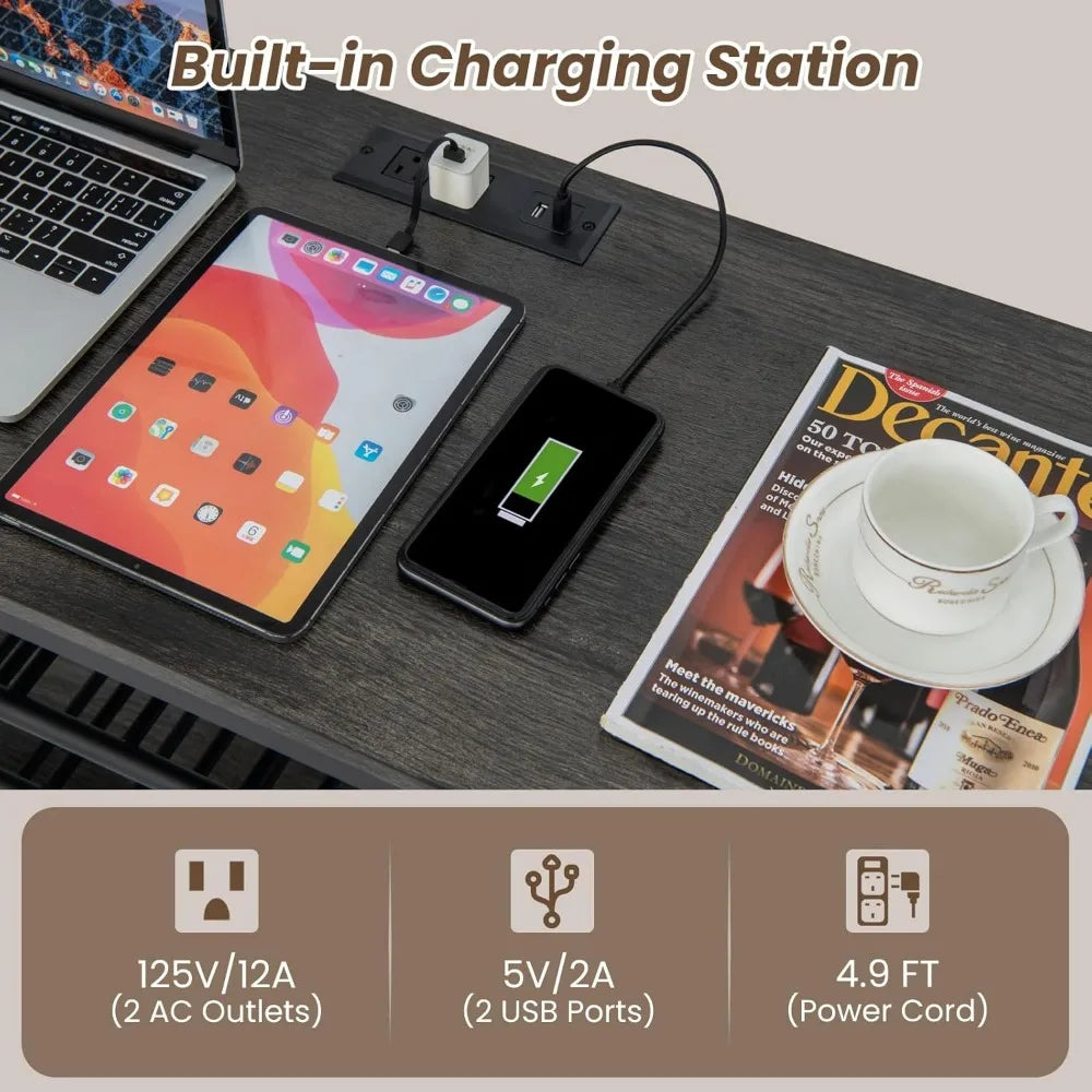 Bar Table Cabinet with Power Outlet & USB Port, 21 Bottle Wine Rack & Glass Holder, 3 Tier Mini Coffee Bar Stand for Liquor, In