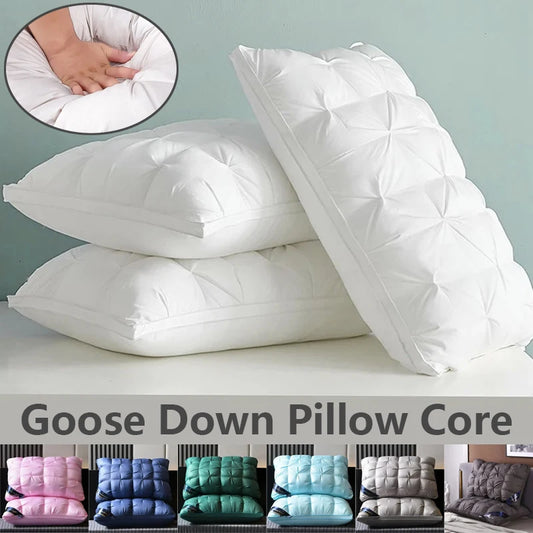 100% Cotton 3D Style Rectangle Pillow Luxury White Goose Down Pillows Down-proof King Queen Bedding for You Lover Gift 48x74cm
