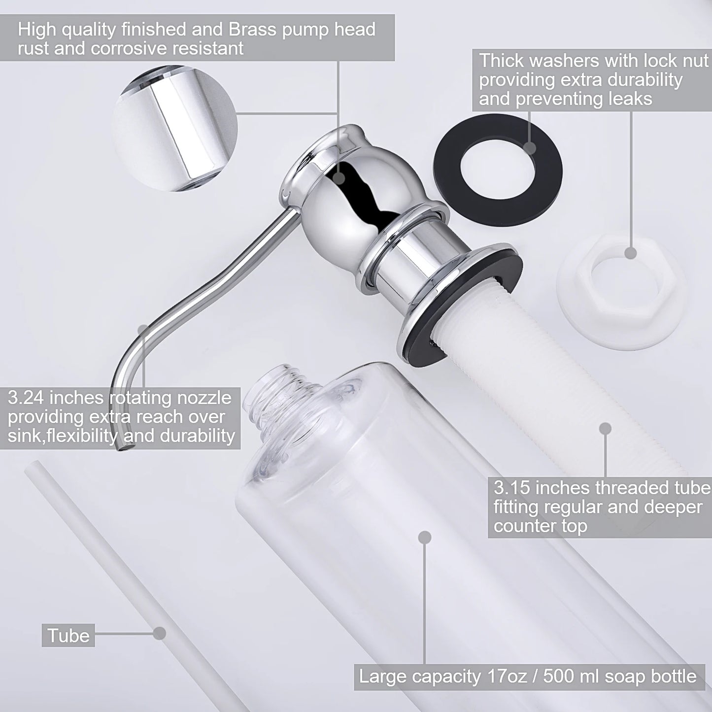 Samodra Liquid Soap Dispenser With bottle Chrome/Nickel Brass Pump Head For Kitchen Sink Soap dispensers Kitchen Accessories